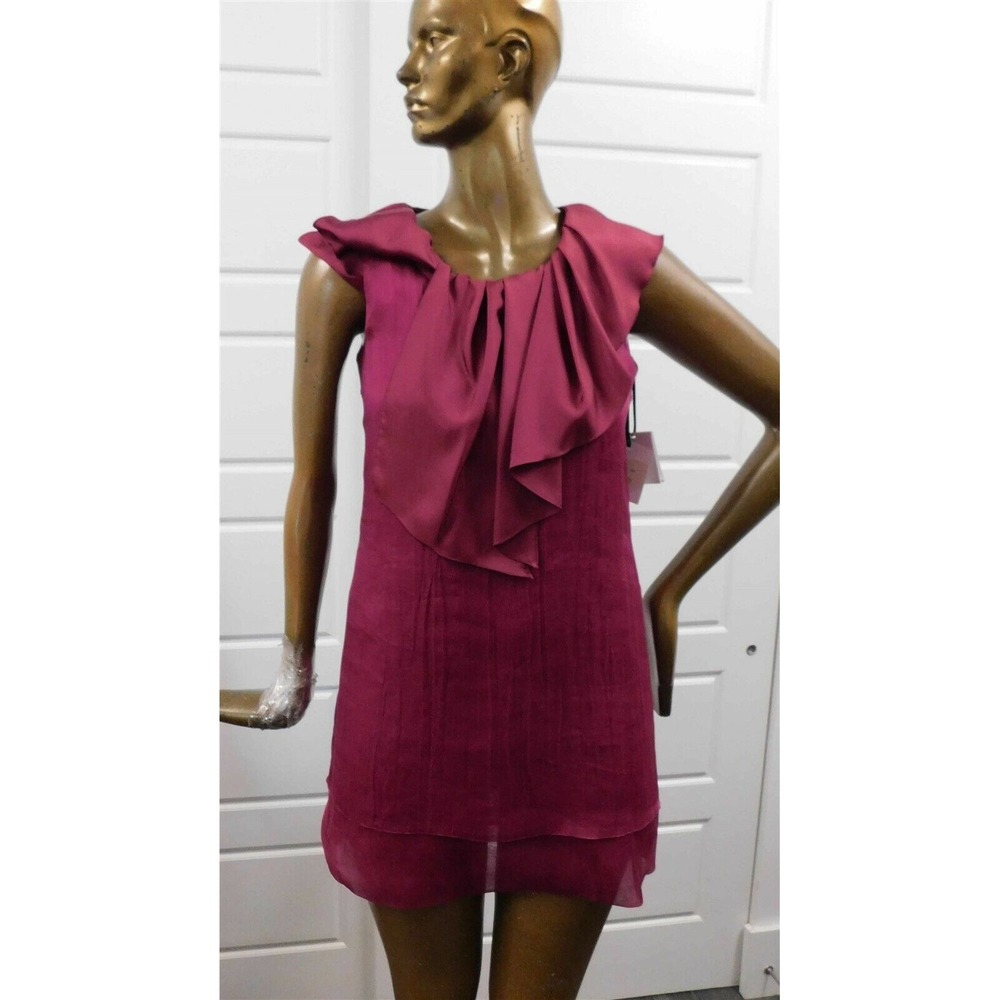 New Valentino Red Italy‎ $795rt Cranberry Ruffle Sleeveless Dress sz 42 Euro